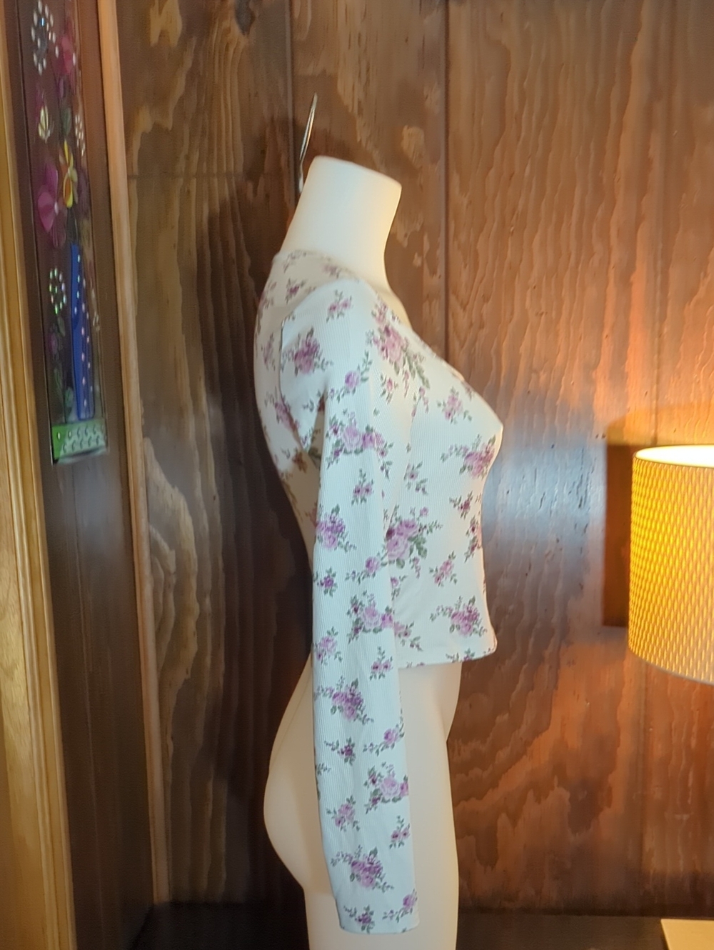 🌸 Floral Ribbed Long Sleeve Crop Top – Size Small - Picture 7 of 11
